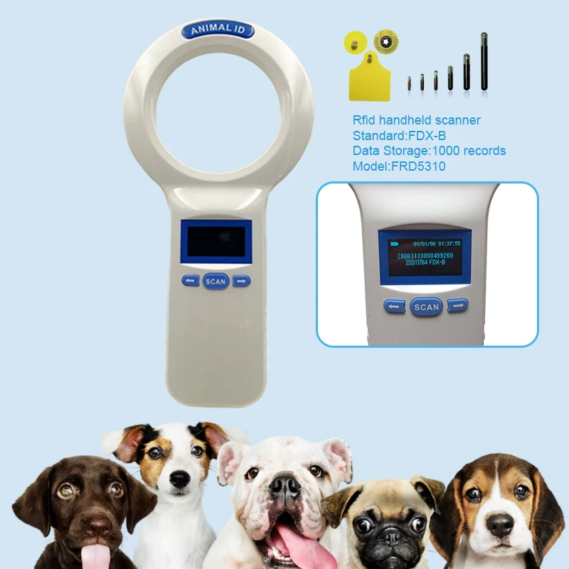 Continuous Reading 3AA battery pt 200 FDX-B animal ID implanted ear tag scanner USB RFID reader for pet microchip,camel dog