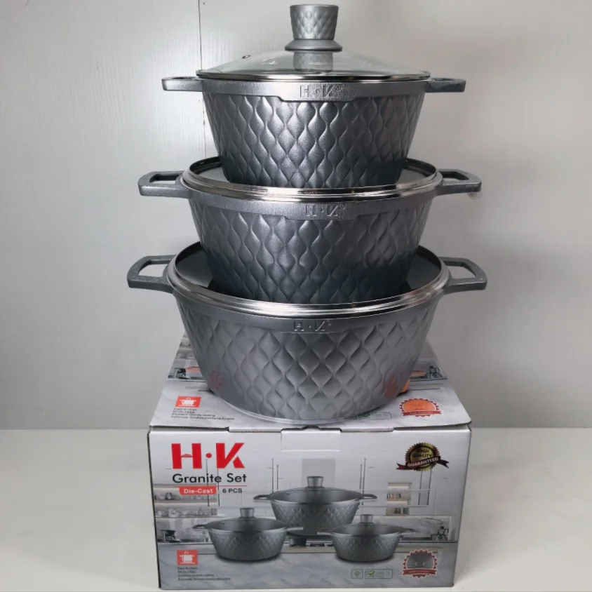 Factory Stock Cooking Pot Set  Cookware Granite Small 6pcs Luxury Aluminium Alloy Pot Set Multipurpose Pot
