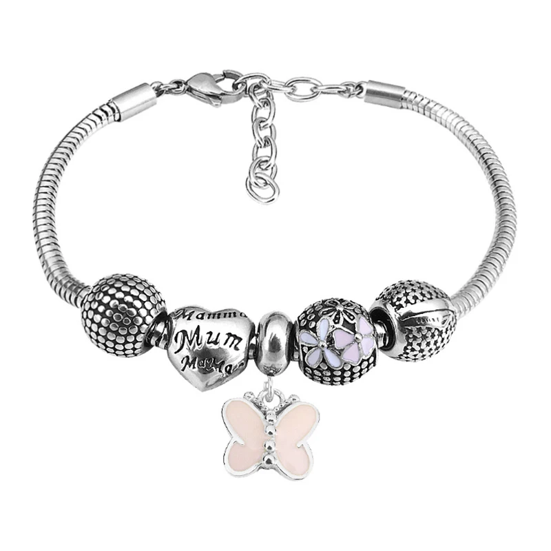 Fashion DIY Jewelry Butterfly Heart Flower Charms Beads Design Pendant Bracelet