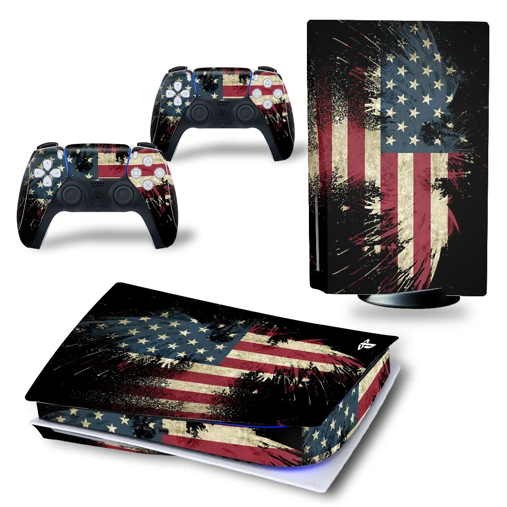 American Flag for PS5 Skin Sticker Decal Cover for PlayStation 5 Console and 2 Controllers Carbon Fiber Skin Sticker Decal