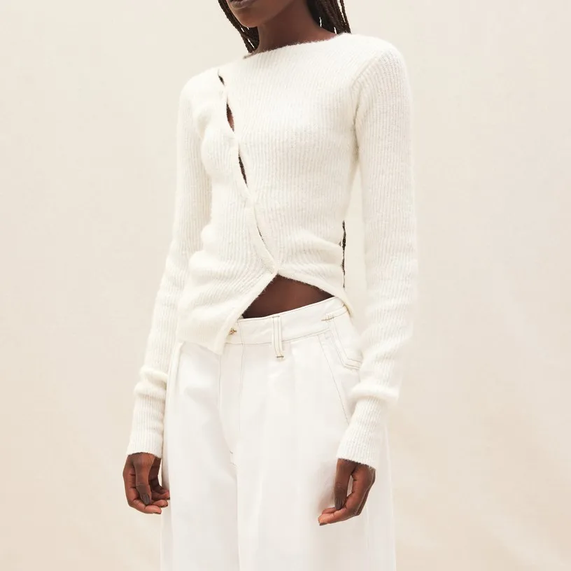 Kingsun OEM ODM на пуговицах на заказ трикотажные свитера из шерсти альпаки Асимметричный Приталенный кардиган с круглым вырезом