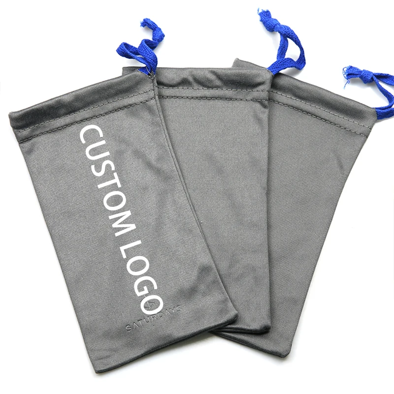 Single drawstring microfiber glasses bag 100% polyester cloth pouch  Custom screen printed sunglasses microfiber bag