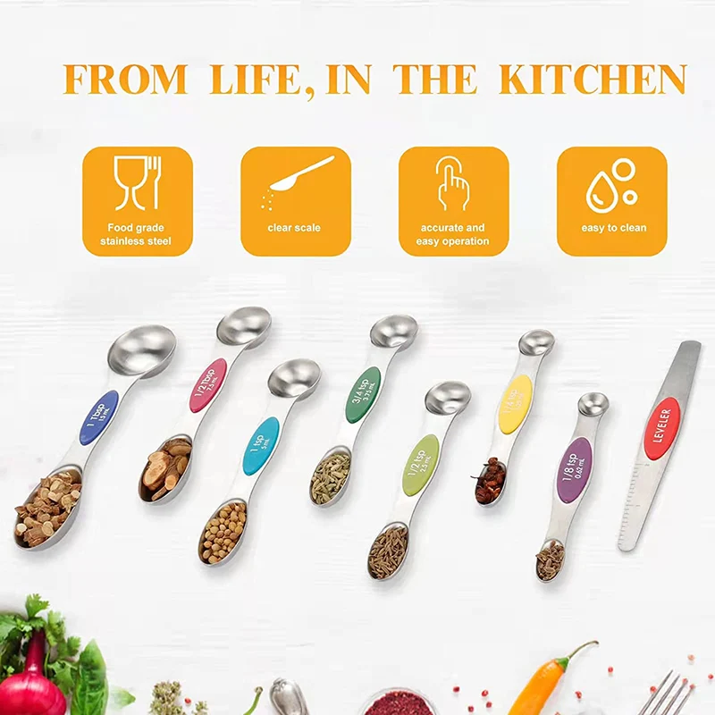 cuchara de metal Multicolor Stainless Steel Coffee Magnetic Measuring Scoop Spoons Cups Set with Level
