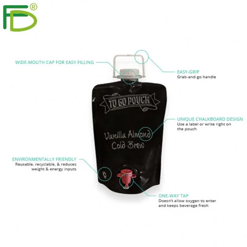 New Design Aseptic Fill Filling 2.5 Litre 2.5L 2Lt 85 Oz 85Oz Postmix Beverages Stand Up Pouch With Dispenser
