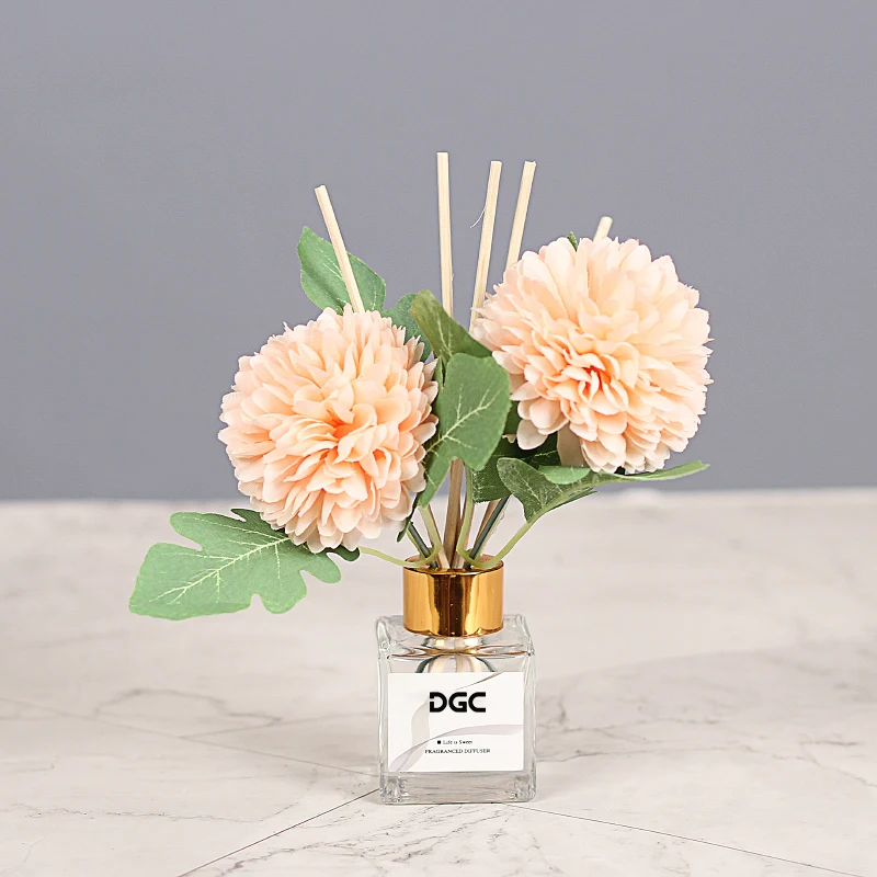 DGC New Reed Diffuser Set 50ml Square Glass Bottle Scent Fragrance Car Air Freshener  Reed Diffuser Dried Flower Perfume With St