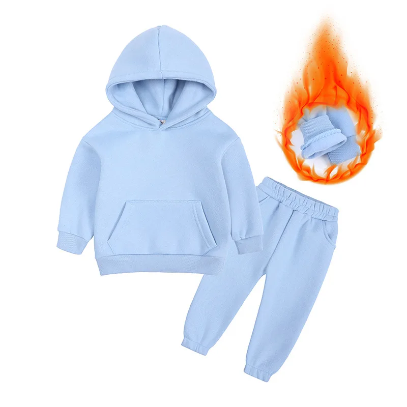 Customize kids clothing your brand cotton fleece winter clothes for kids plain children hoodie set