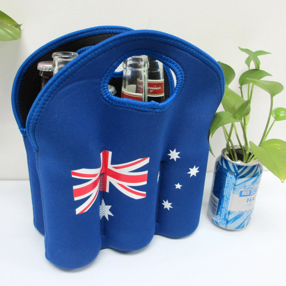 Australia Flag 6 Pack Can Carrier Tote Insulated Neoprene Bottle Cooler Bag Water Beer Holder for Travel with Carry Handle