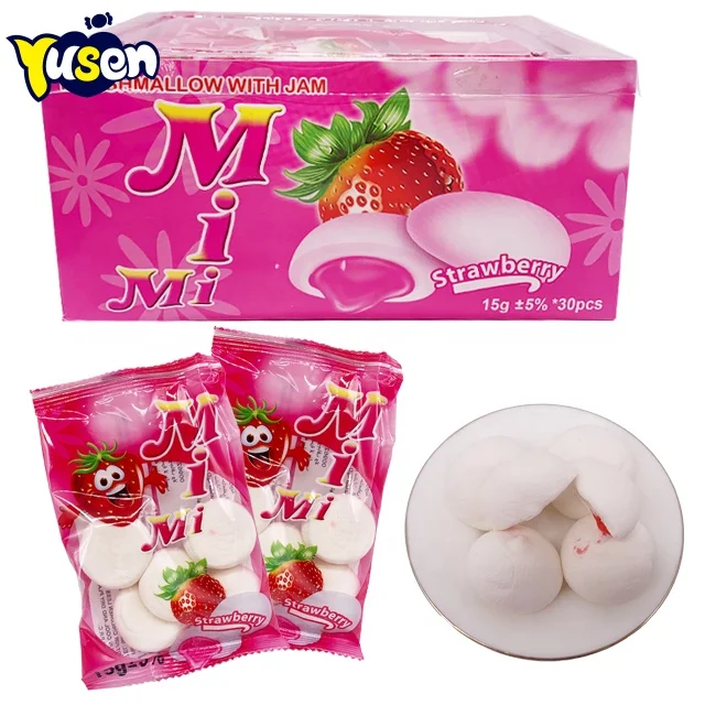 Private Label Marshmallow Confectionery Manufacturer Cotton Candy Strawberry Jam Filled Free Sample Available