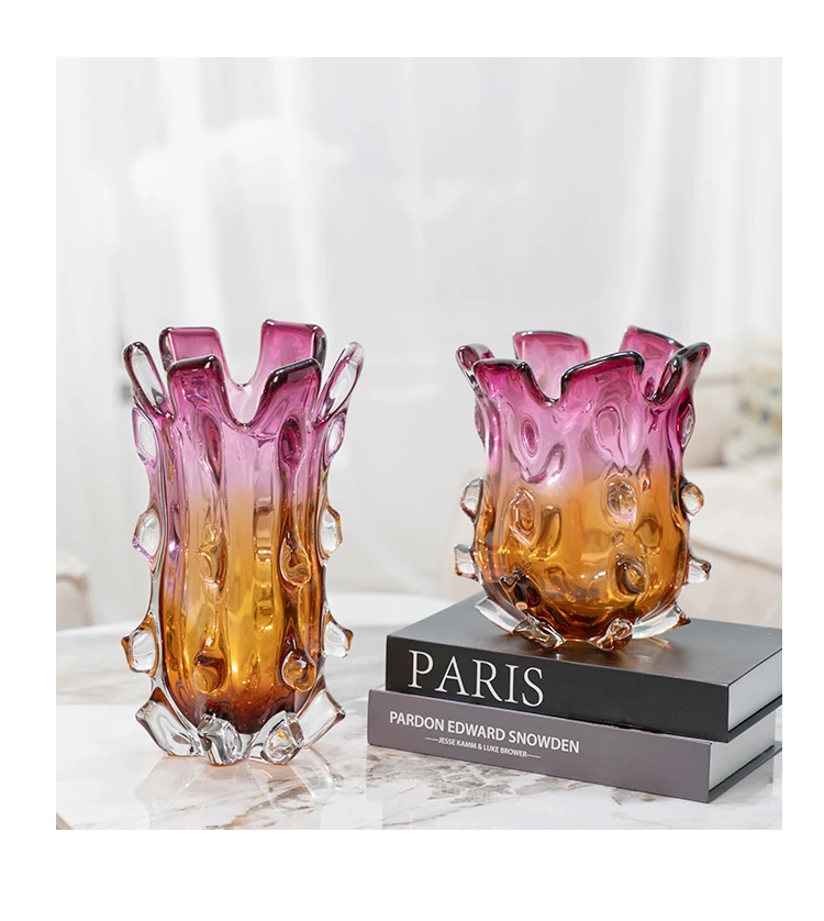 Custom Made Hand-blown Decorative Colored Murano Glass Heavy Base Vase for Wedding Decor