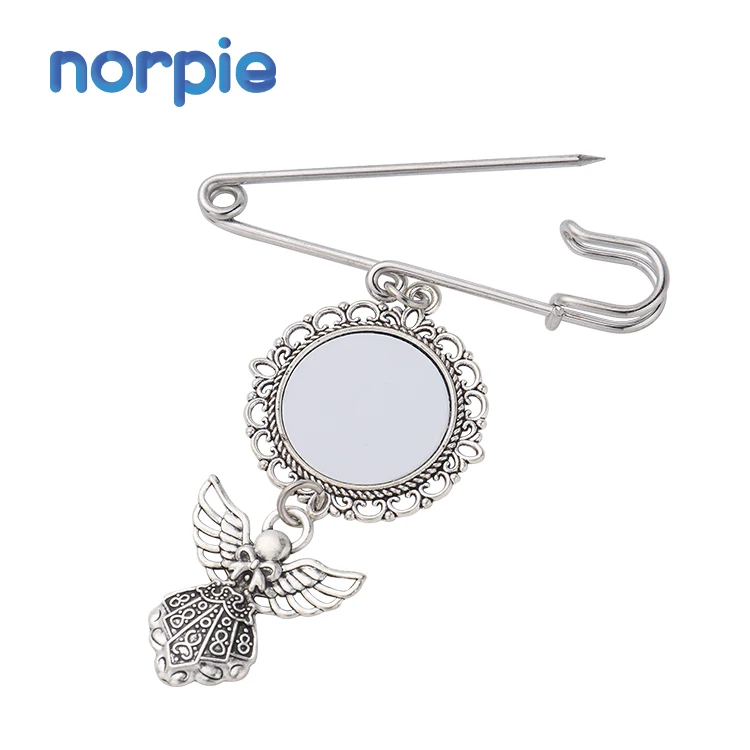 Wedding Bouquet Photo Charm DIY Brooches Pin Brooch Metal Sublimation Metal Brooch with angel wings