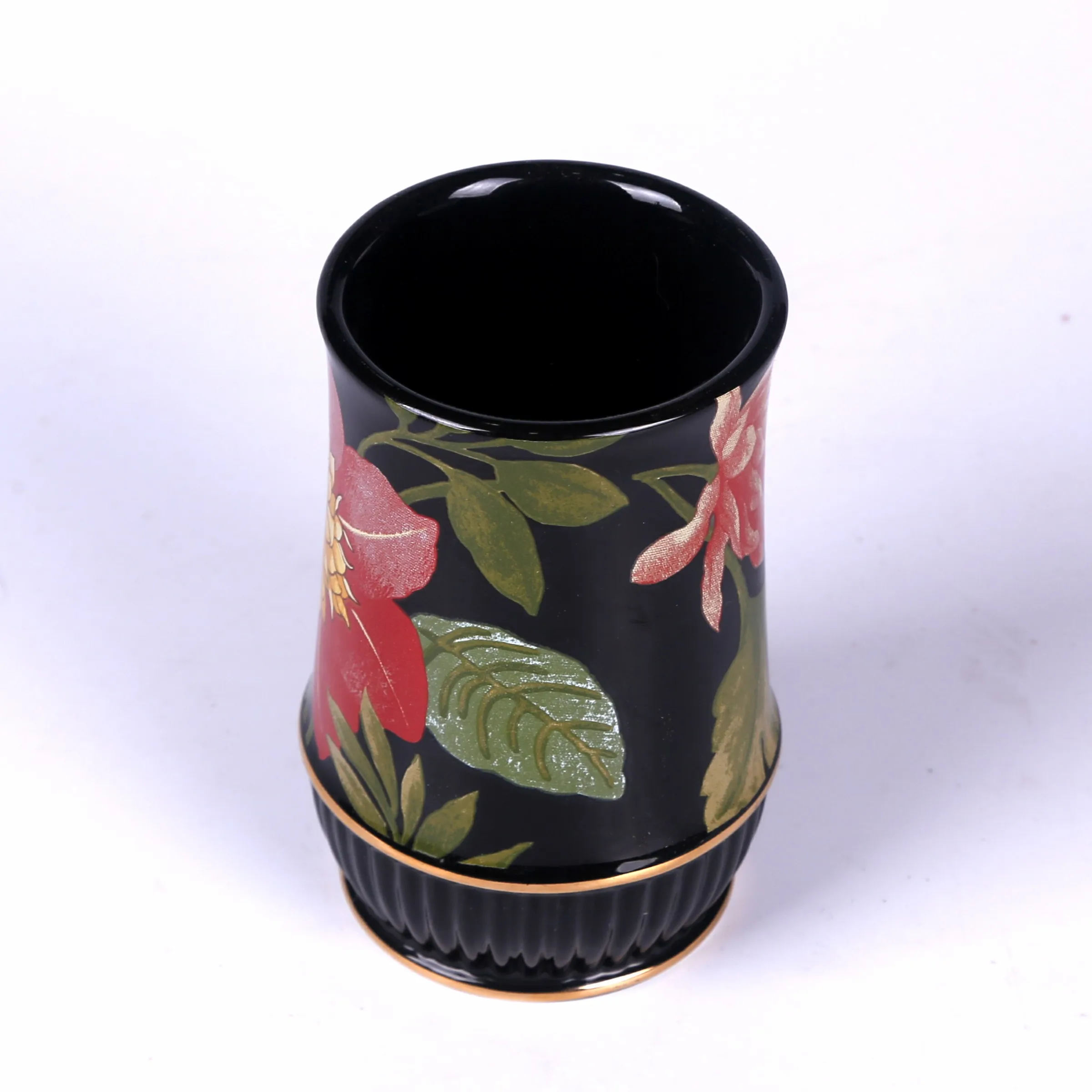 JIA SHUN 6 piece home hotel bathroom products black ceramic flower decal bathroom accessories set