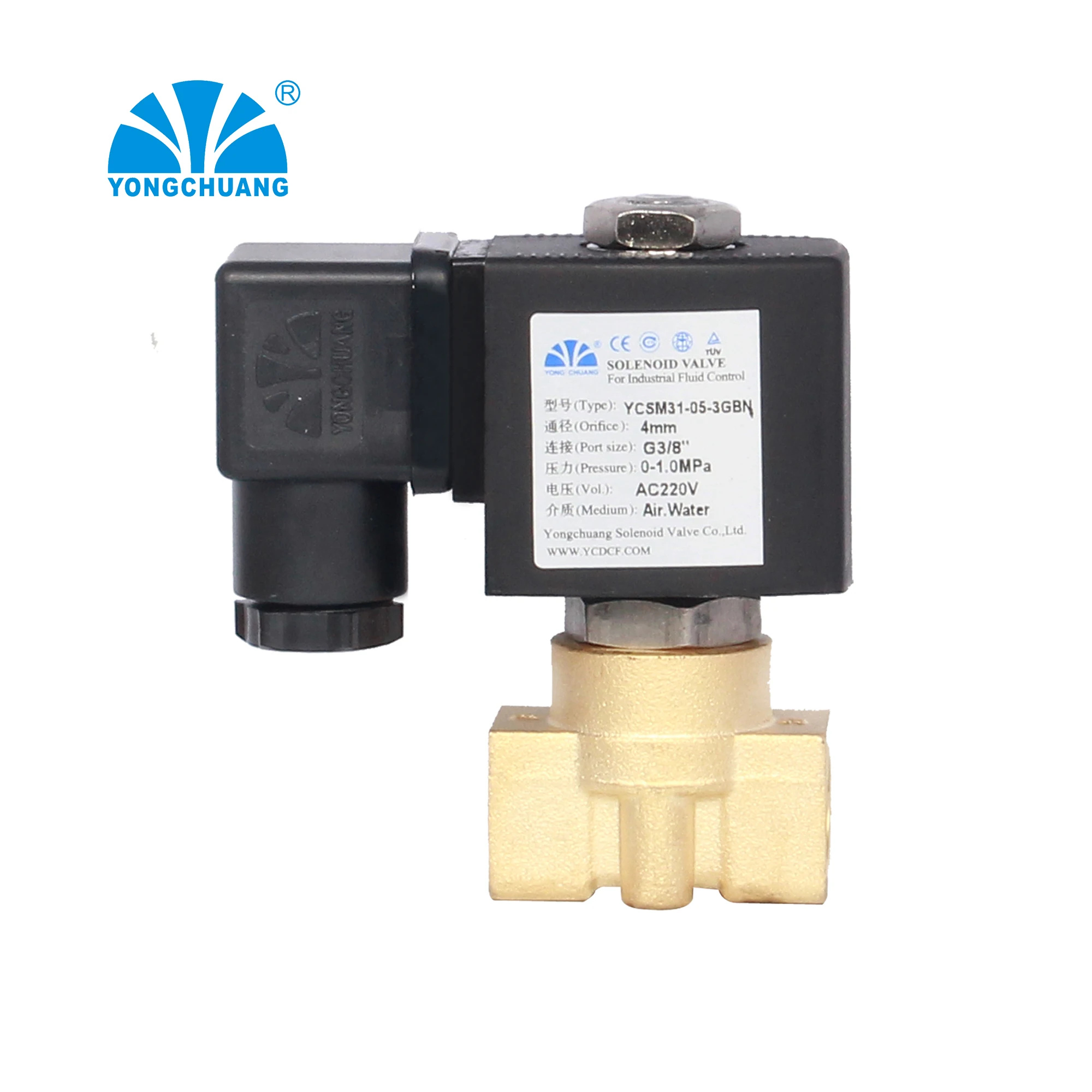 YONGCHUANG YCSM31 2/2 way Direct acting brass 24vdc cheap 2-way solenoid air valve 110v brass 24vdc