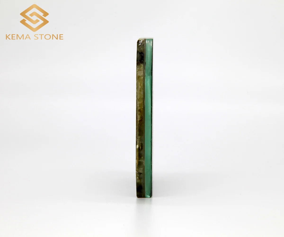 Luxe Creative Natural Square Shining Labradorite Blue Granite Table Coaster with Glass Backing