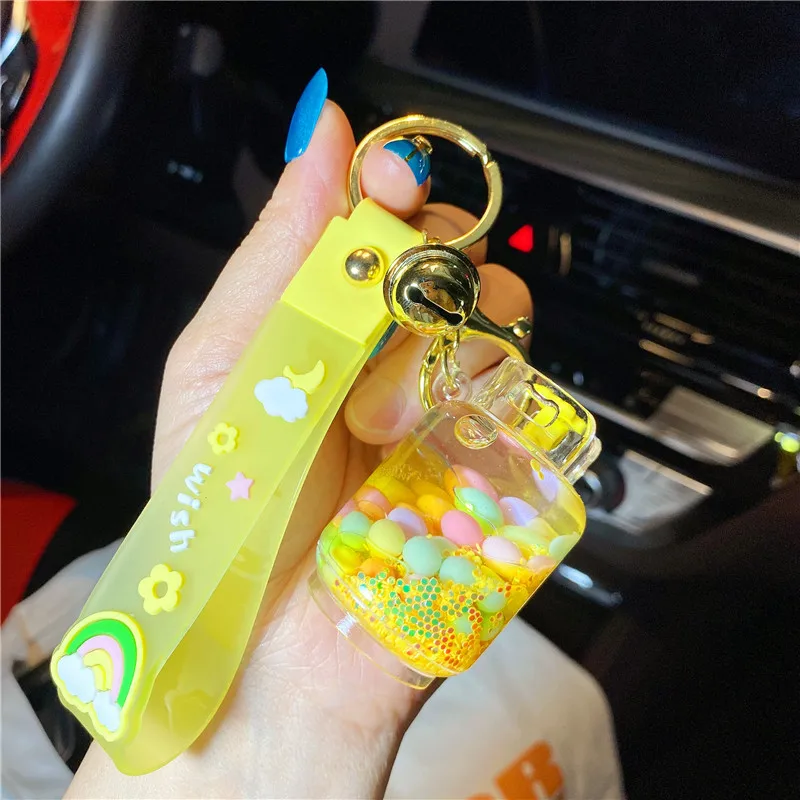 Hot Sale Jelly Bean Gas Tank Liquid Keychain 2022 Creative Cute Floating Liquid Keychain For Bag Car Keyring Acrylic Keychain