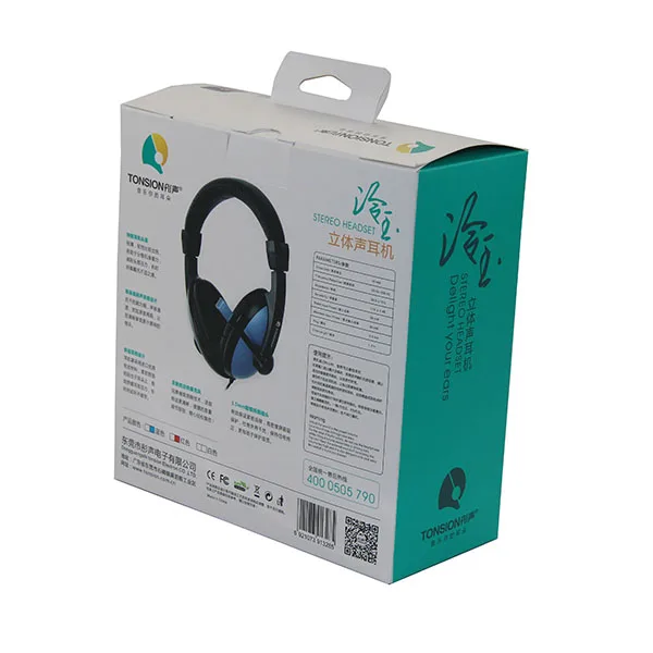 Hot Sales Factory Custom Logo Printed Delicate Color Paperboard Hanging Packaging Box for Stereo Headphones