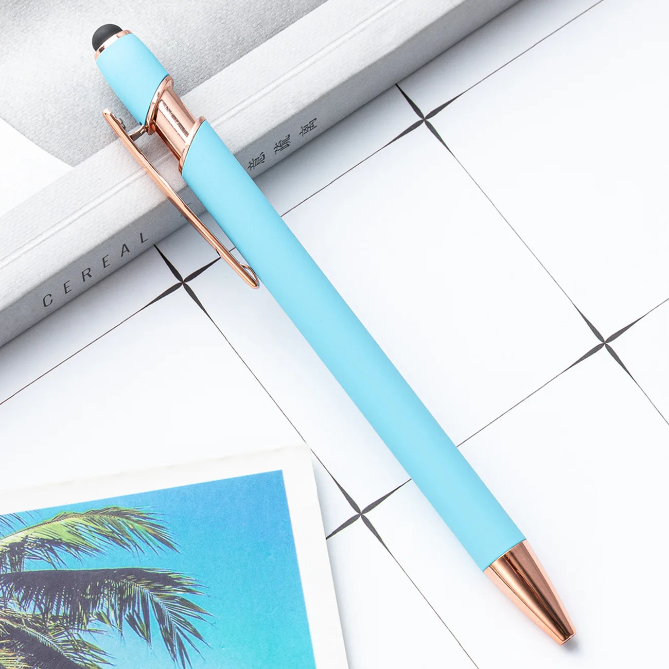 Wholesale Royal Blue Bulk Branded Rubber Coated Ballpoint Soft Metal Stylus Pen Promotional Gift Custom Logo Touch Metal Pen