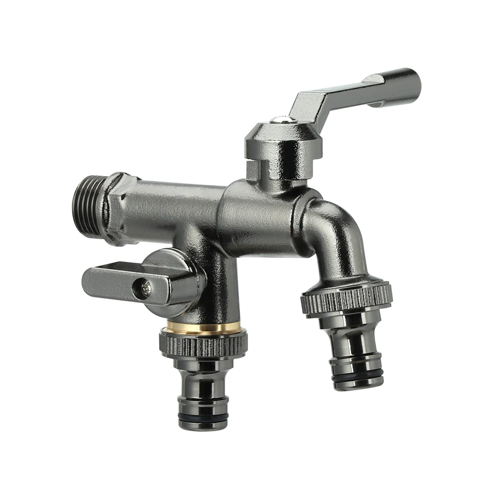 Rastaps XX- 20390 New Design  Gun-Black Outdoor Double Tap Outlet  Aluminum Handle Brass Garden Faucet Cock Water Tap Bibcock