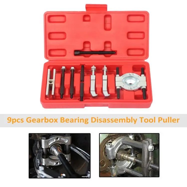Bearing Puller Kits 9pcs Gearbox Bearing Disassembly Tool Puller Chrome-Vanadium Steel Including Claw Shape Thrust Screw and Lon