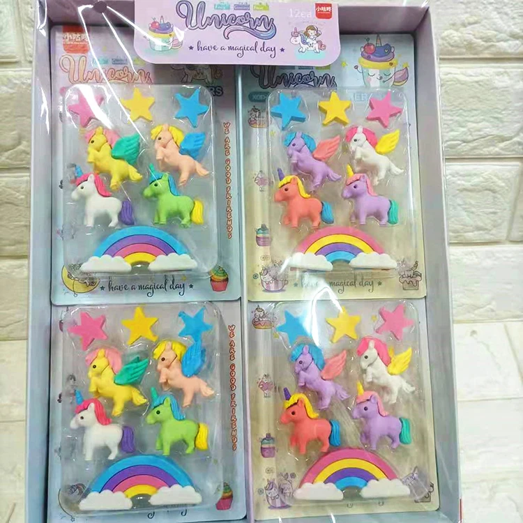 fancy cheap cartoon kids rainbow eraser cute animals rubber unicorn eraser for children