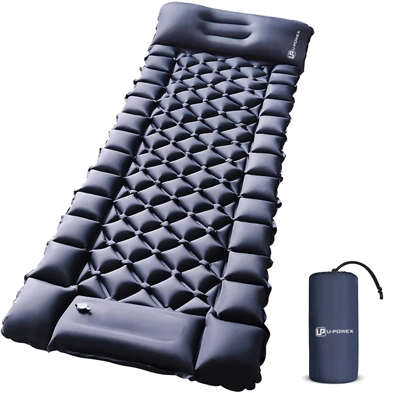 Travel outdoor folding camping mat inflating camping pad with pillow and built-in pump inflatable air mattresses