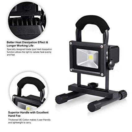 Waterproof 60W Halogen Equivalent Mobile Flood Lamp Portable 600lm 10W Rechargeable LED Work Light