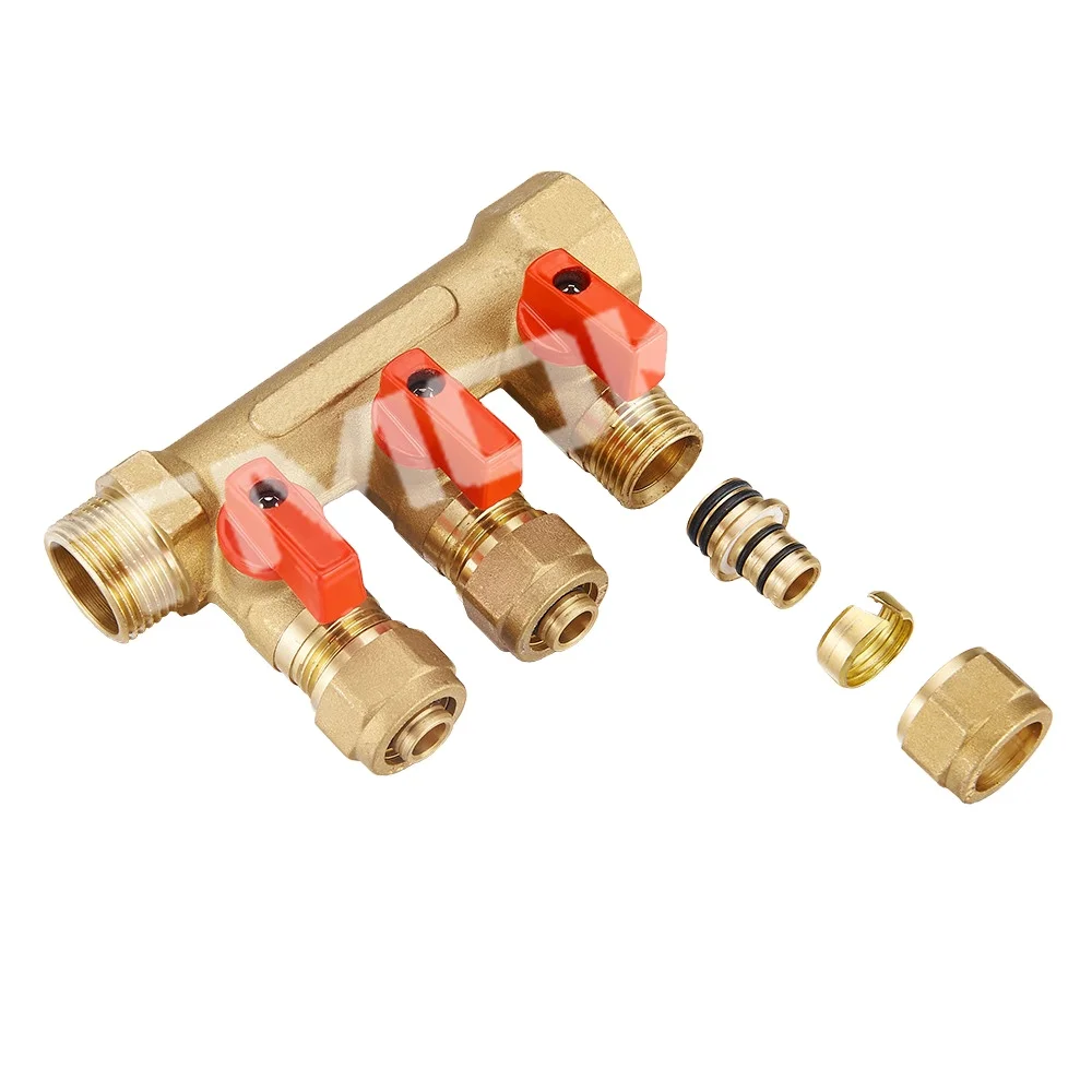 3 ways brass forge manifold for floor heating brass hydraulic manifold blocks from Oujia valve company in Zhejiang