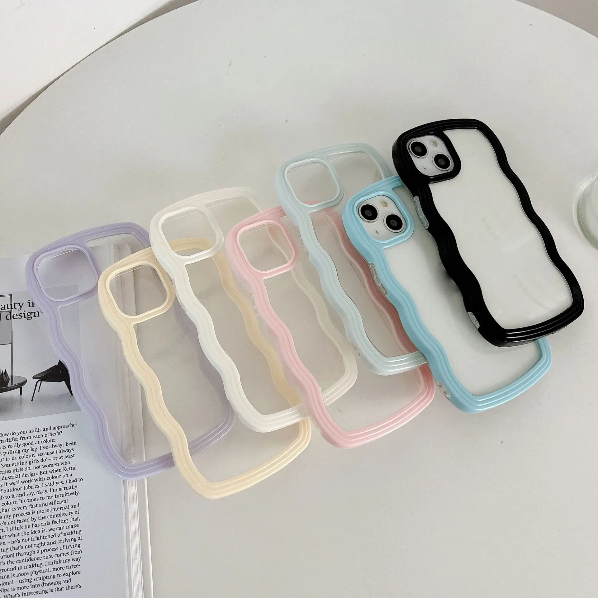 Ins style wave frame airbag anti drop transparent TPU phone case iphone 11 12 13 14 plus/pro/pro max