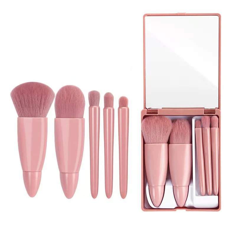Private Label Accepted Trending Products Pink Bristles Eye Face Makeup Brush With Mirror Case