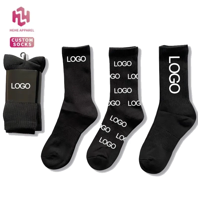Custom Socks Design Own Logo Crew Socks No Minimum Order Private Your Label Bamboo Cotton Black Man Sport Sock Elite Calcetines