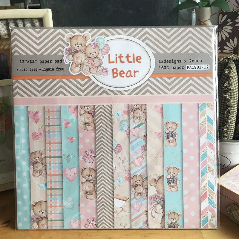 Factory direct sale 24sheets of little bear / baby patterned cardstock scrapbook paper