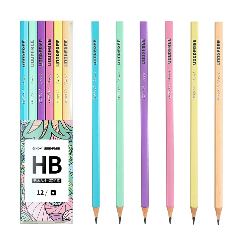 Square Shaped Pastel Seriese Woodfree HB No.2 Pencil for School and Office Made of Plastic Eco Friendly