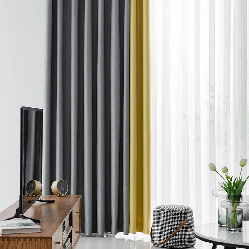 Luxury Modern Classic Stitching Rhombus Window Curtain Lemon Yellow Tile Gray Blackout Curtains For The Kid Bedroom Living Room