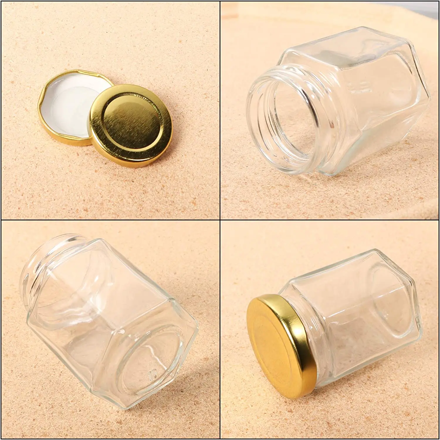Wholesale Kitchen Use Clear Hexagon Shaped Glass Storage Jar Food Honey Jam With Metal Lid