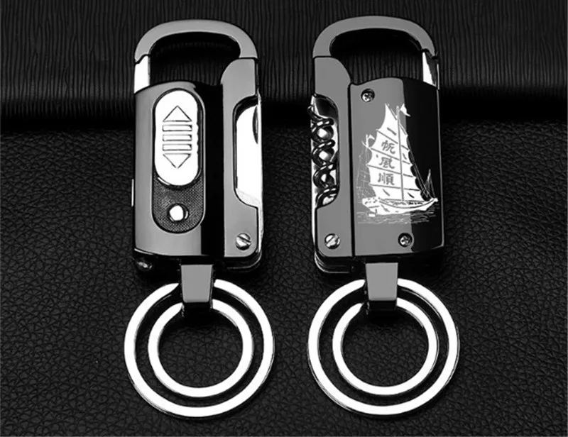 Multi-function Keychain Charging Lighter Belt Unsealing Knife Bottle Opening File Flashlight Pendant Lighter Metal Keychain