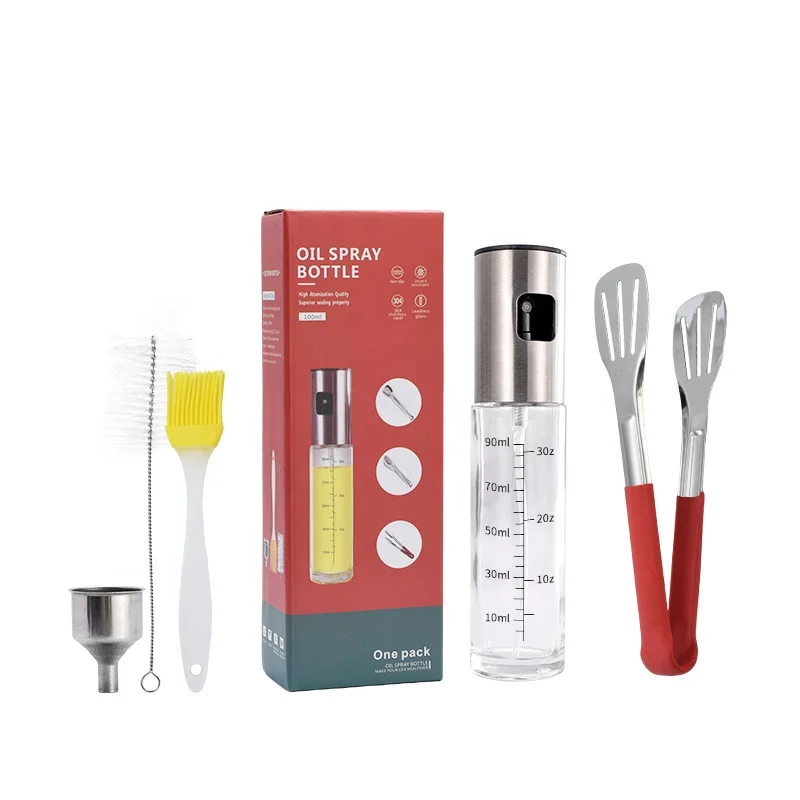 MINERVA 304 Stainless Steel 100ml Glass Vinegar Spray Olive Oil Sprayer Bottle Oil Dispenser For Kitchen Cooking