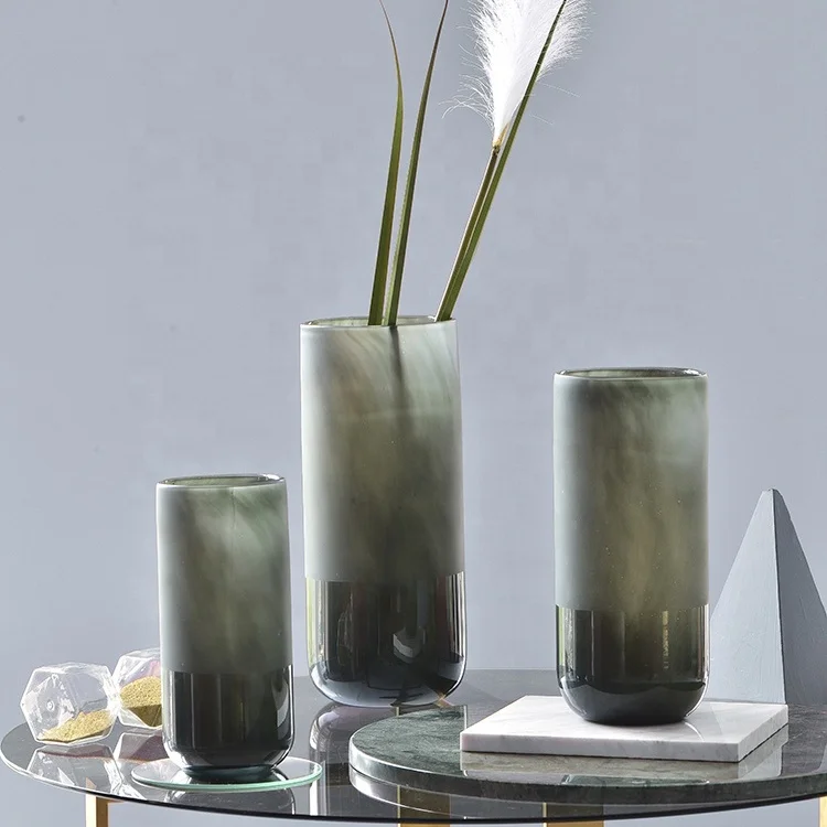 Bixuan Vases Sanded Matte Grey Handblown Glass Flower Arrangement Vase Tall Cylinder Stylish Table Decor Centerpieces Vase