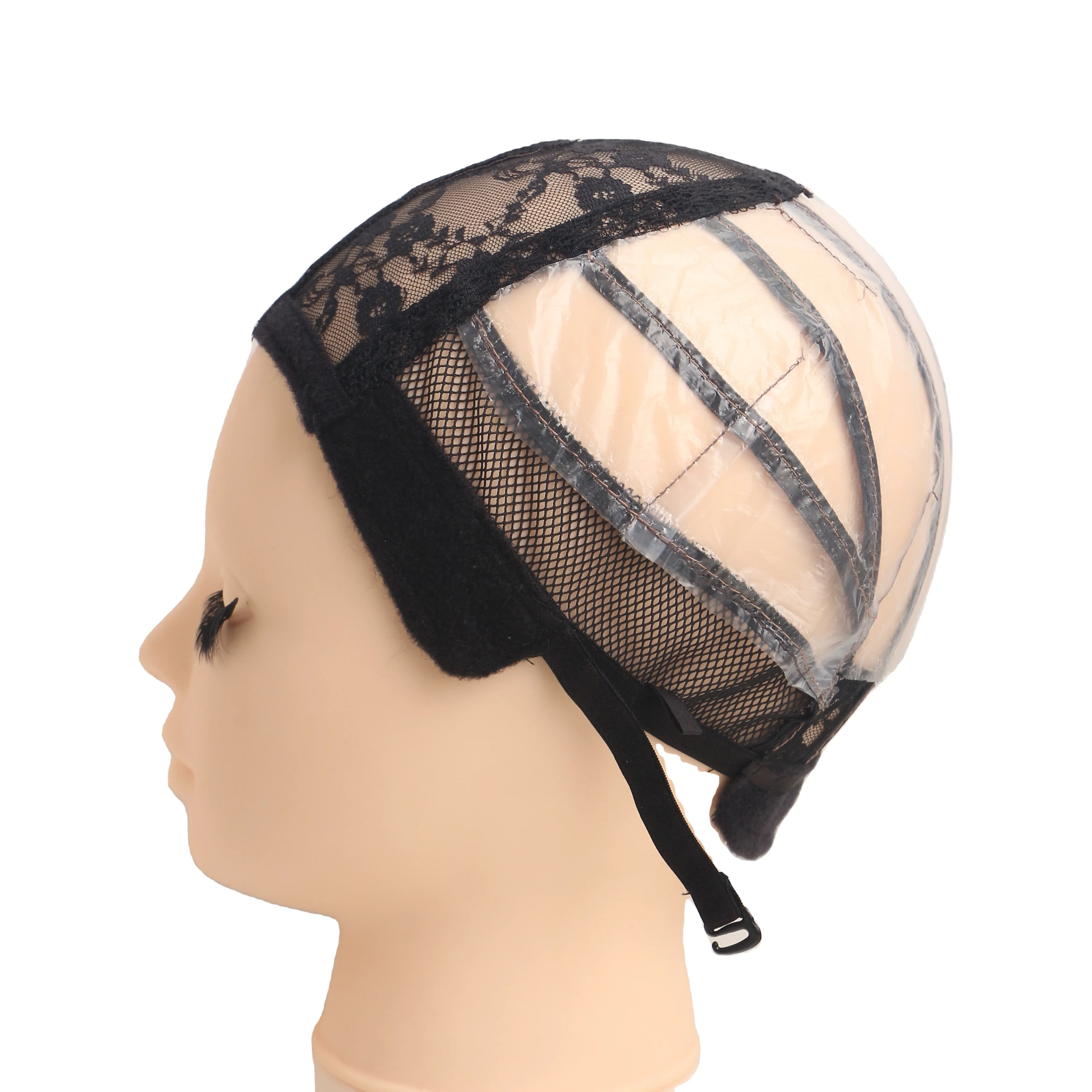71C wholesale Plastic centre parting Wig Cap for making machine wigs Hair Net with adjustable Strap Breathable Mesh cap