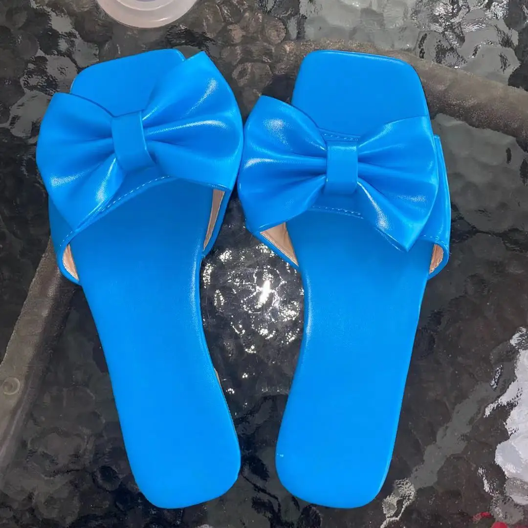 2020 trending sandals for women Flip Flop Bow Block Heel Slip-On Plain sandals indoor summer home slipper
