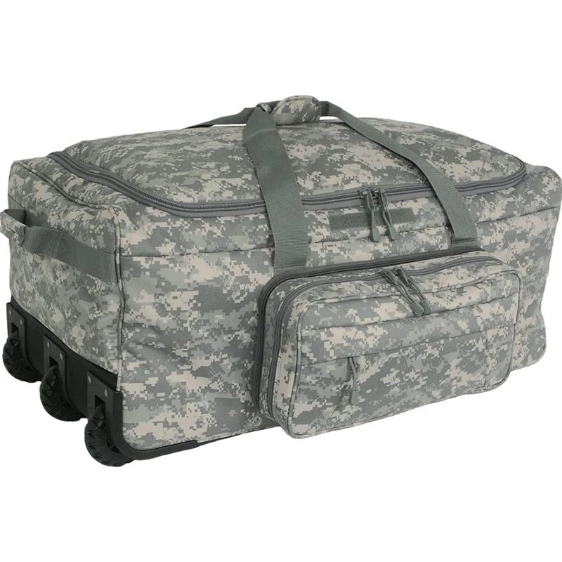 Good quality outdoor sports camouflage wheeled deployment bag for travel;  military field operation handbag with wheels
