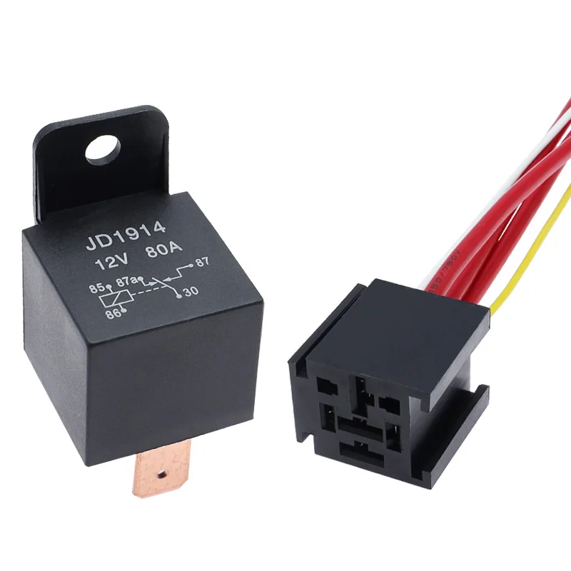 80amp current relay  12V 24V 80A 5pin conversion JD1914 starter relay with socket