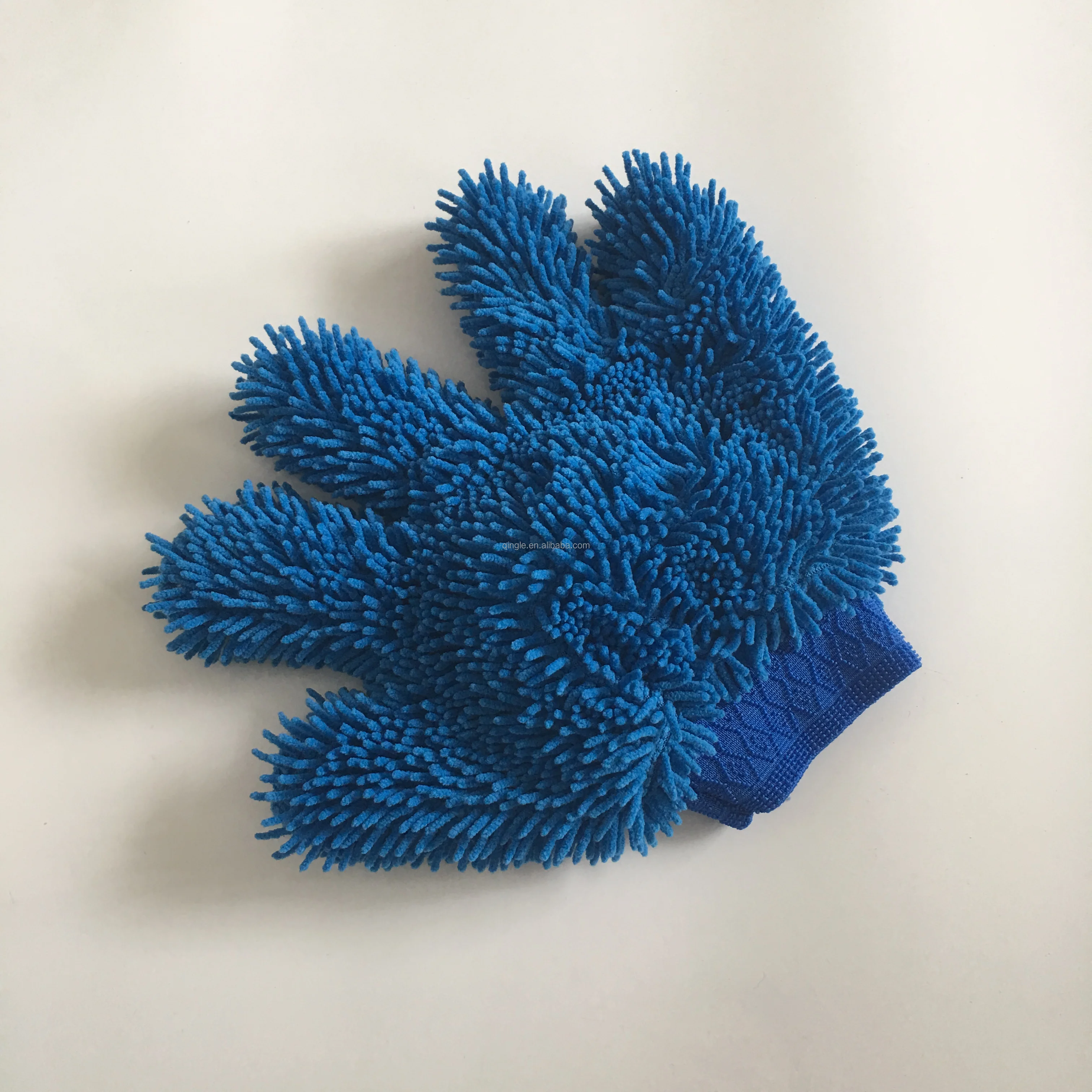 Qingle Five finger double side chenille car wash gloves microfiber duster cleaning washing car mitt