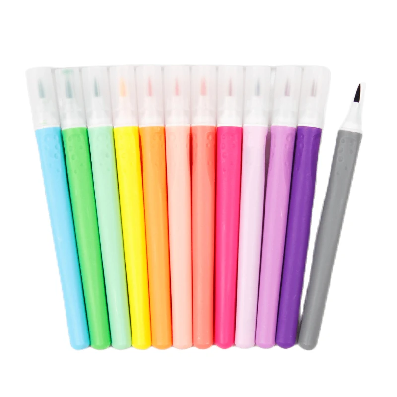 12PK-Washable Pastel Brush Marker Highlight Pen Set Painting Fluorescent Highlighter Marker Pen For Kids School Stationery