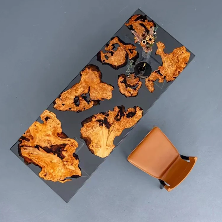 Chinese fir burl Clear Resin Epoxy Wood River Table Cunninghamia Art Wood Resin River Dinning Table