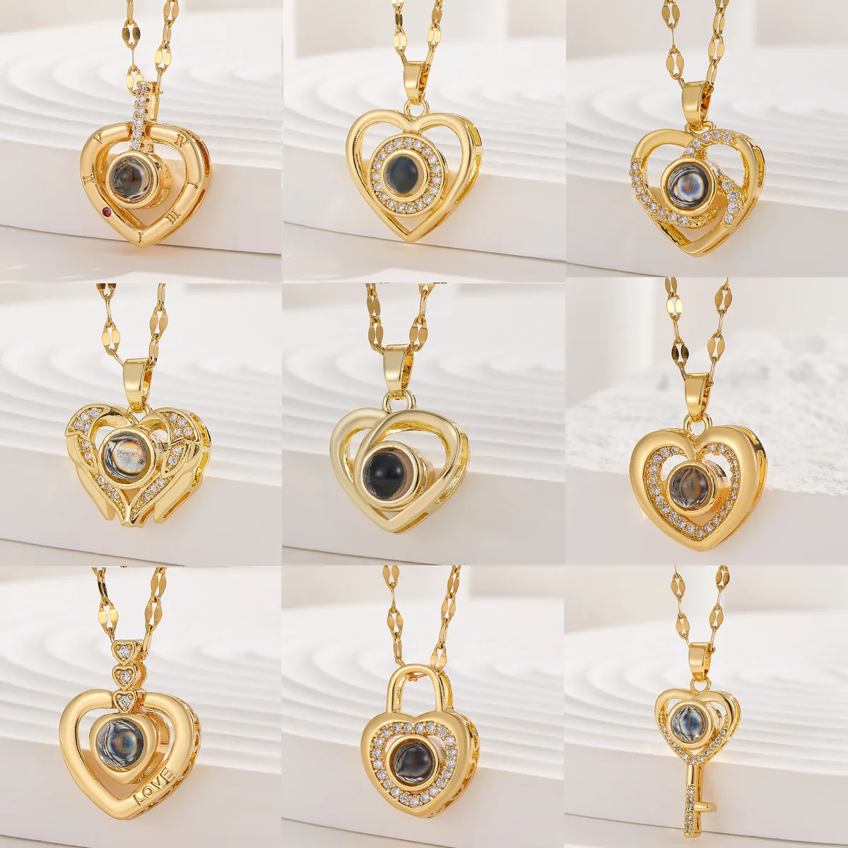 Duoying 100 Languages I Love You Necklace 9 Kinds Heart Shaped Custom Photo Projection Necklaces