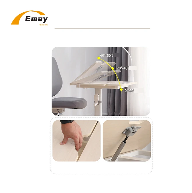 0-60 degree tilting table top integrated children Kid study table and chair  set height adjustable writing desk and chair