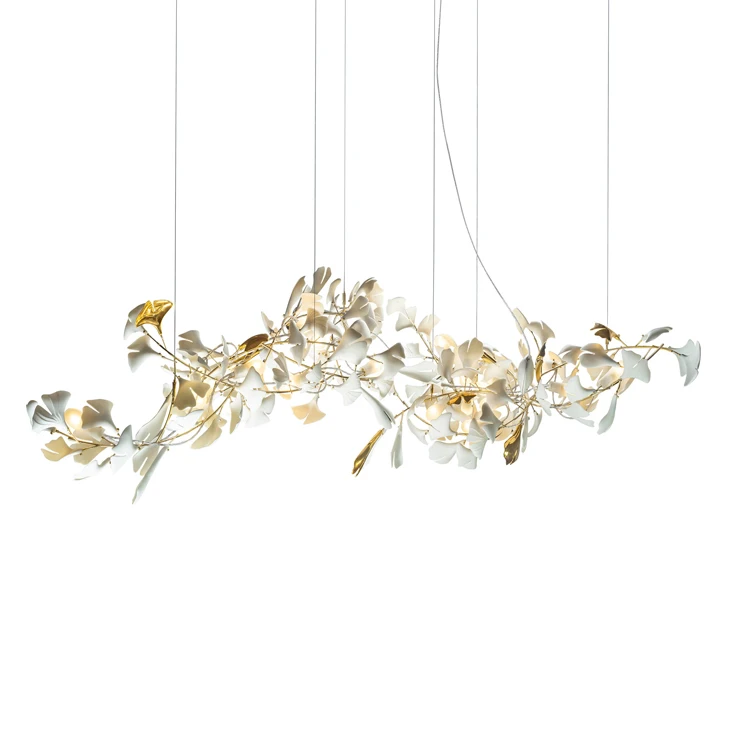 Custom Flower Ginkgo Leaf Ceramics Floral Hotel Villa Living Room Dining Room Chandelier Ceiling Luxury Pendant Light