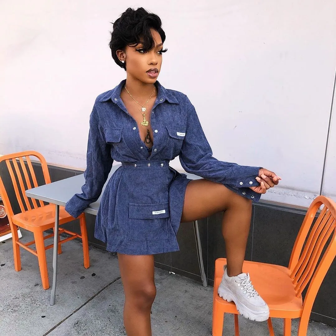 Повседневный костюм с длинным рукавом для женщин, модная уличная юбка, джинсовое вельветовое платье с пользовательским логотипом