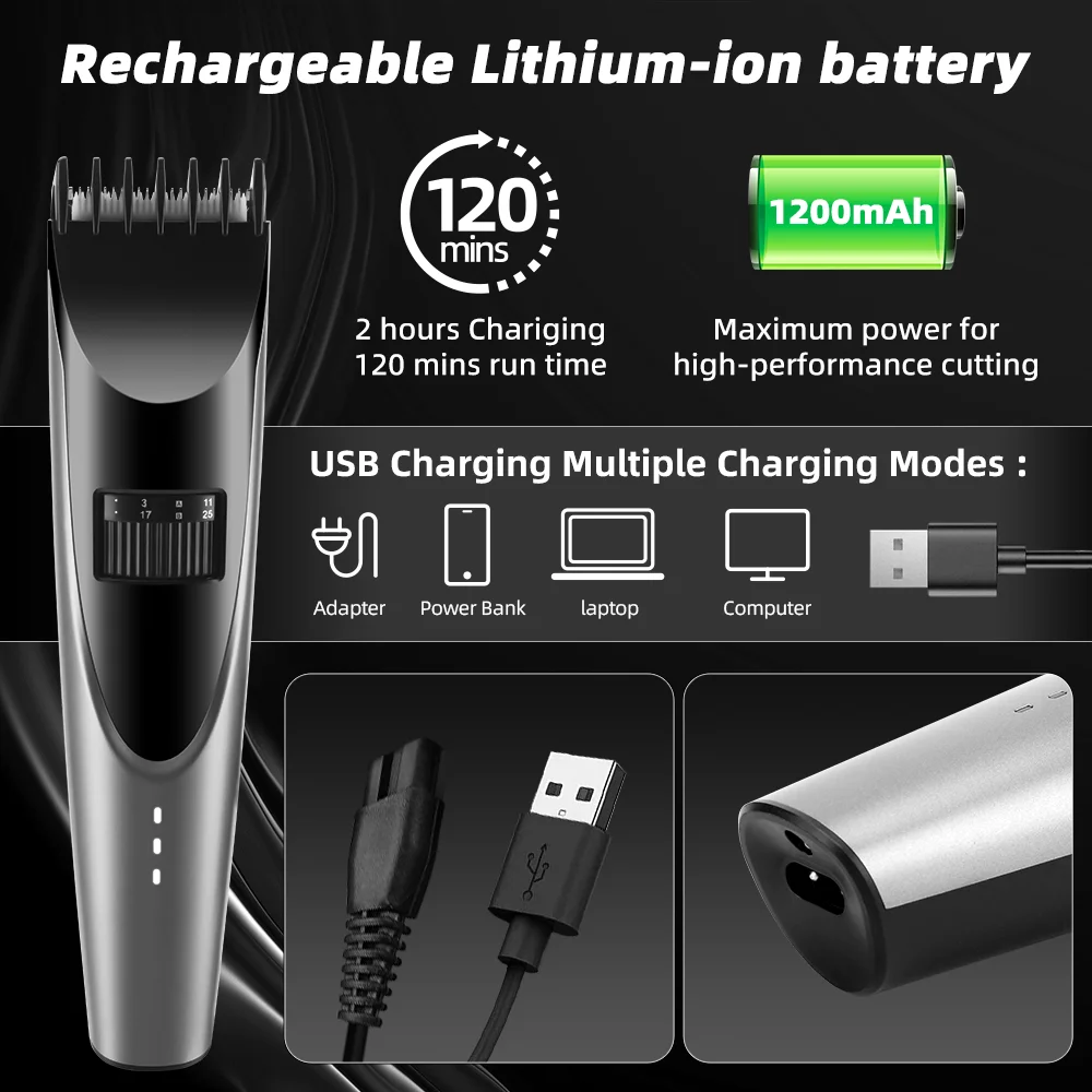 Pritech new arrivals low noise large capacity battery kids barbers cordless hair trimmer electric Hair Clipper for men