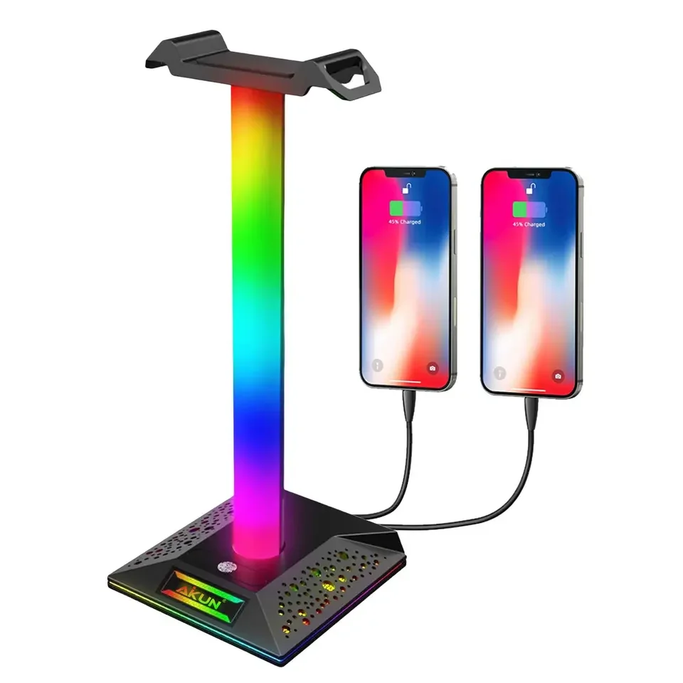 GS10 Professional RGB Gaming Headphone Stand - Single Side - RGB Column  with  Detachable Headphone Holder