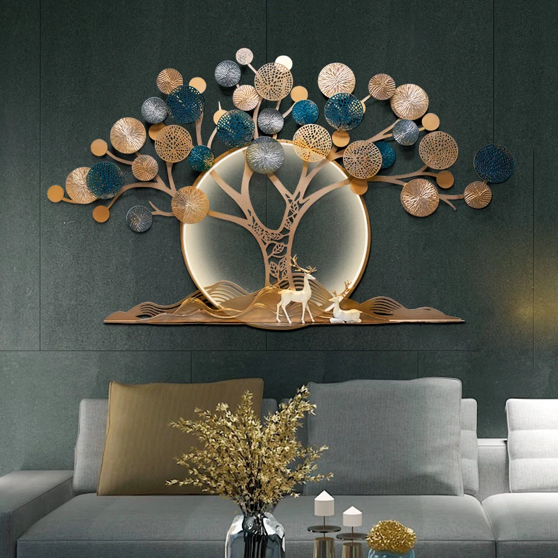 Creative Fashion Modern Light Luxury Wall Art Golden Tree Three-Dimensional Relief Living Room Decoration